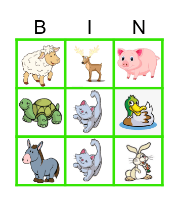 Farm animals Bingo Card