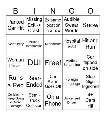 Car Crash Compilation Bingo Card