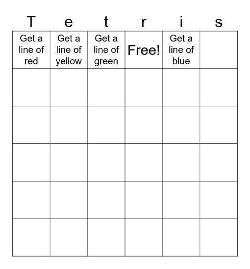 sand Tetris bingo Card