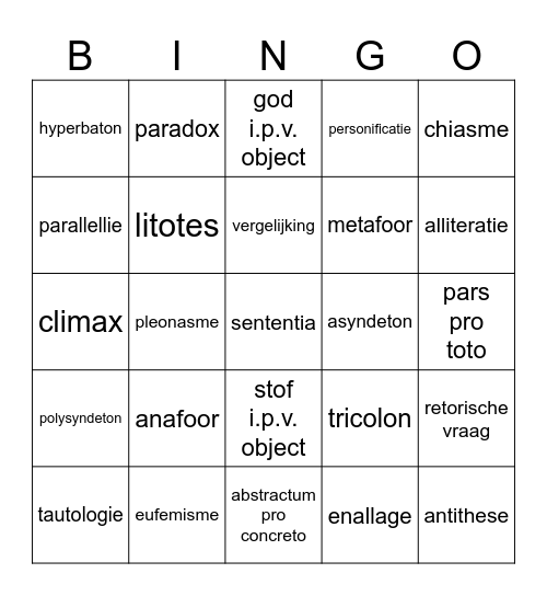 stijlfiguren! Bingo Card