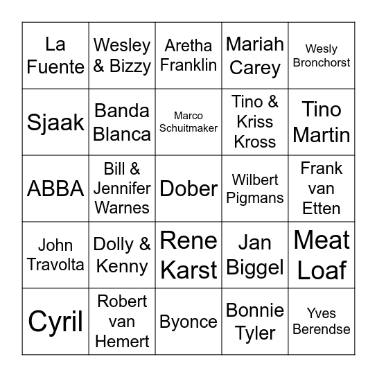 Muziekt ronde Bingo Card