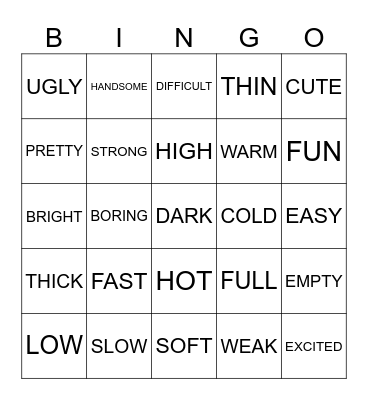 ADJECTIVE! Bingo Card