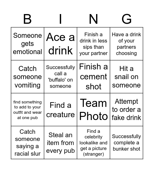 Sheet A Bingo Card