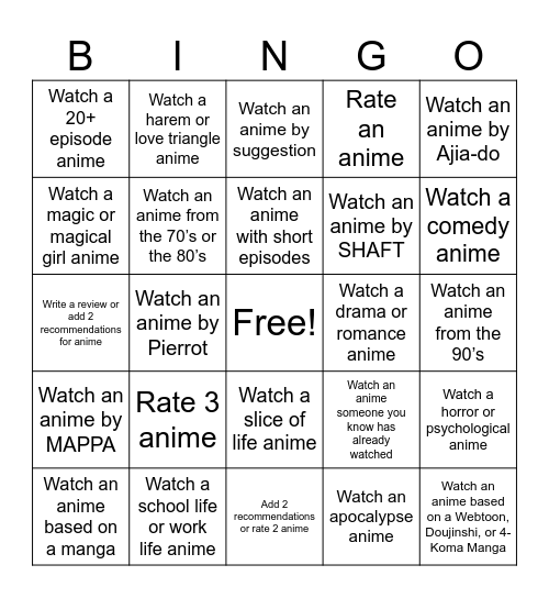 Untitled Bingo Card