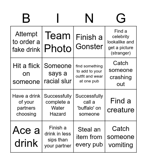 Sheet B Bingo Card