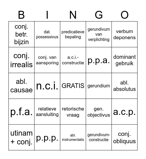 Grammatica en stijlfigurenc Bingo Card