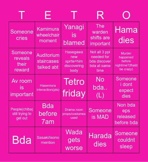 Tetro Bingo Card