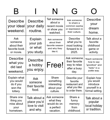 Language Exchange Bingo Card