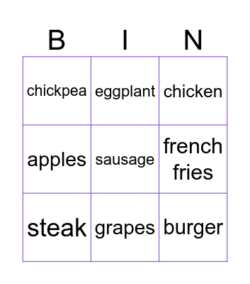 FOOD FOOD FOOD FOOD FOOD FOOD FOOD Bingo Card