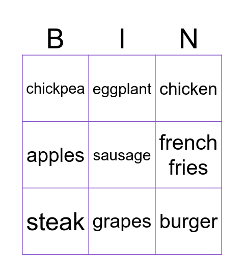 FOOD FOOD FOOD FOOD FOOD FOOD FOOD Bingo Card