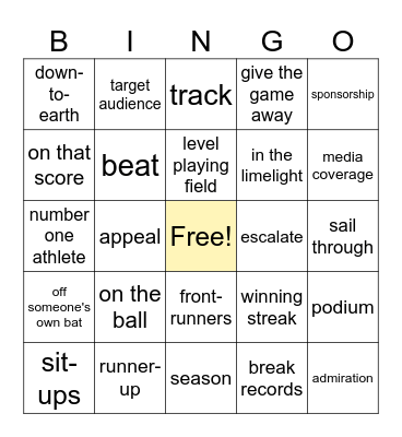 Sport idioms and vocabulary | Unit 8 Bingo Card