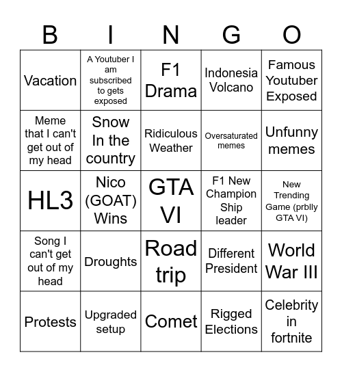 2025 bingo Card