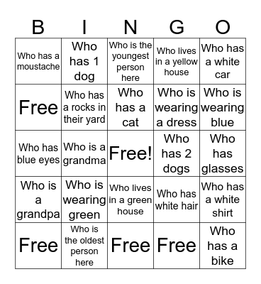Meet and Greet Bingo Kids Bingo Card