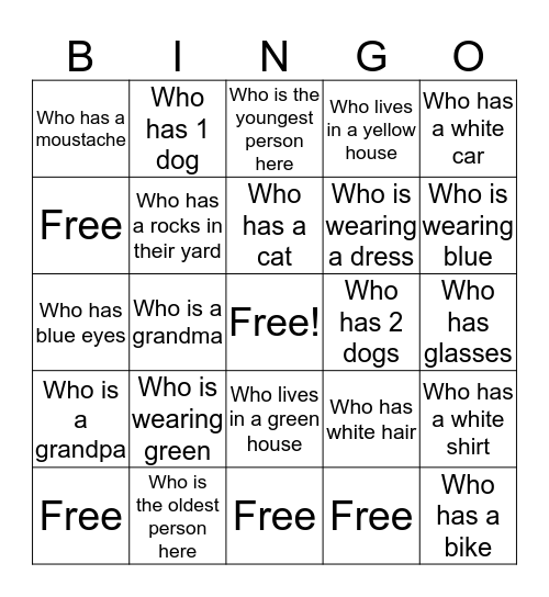 Meet and Greet Bingo Kids Bingo Card