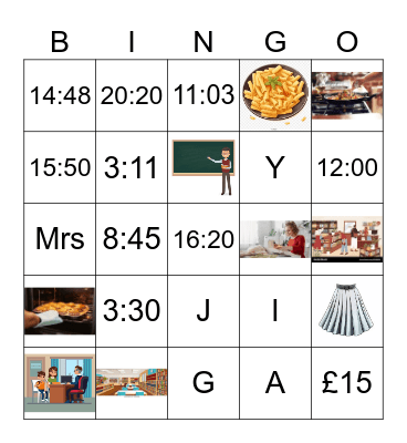 Times - letters - vocab Bingo Card