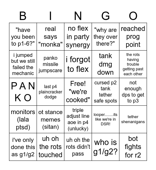 TOP PF Memes Bingo Card