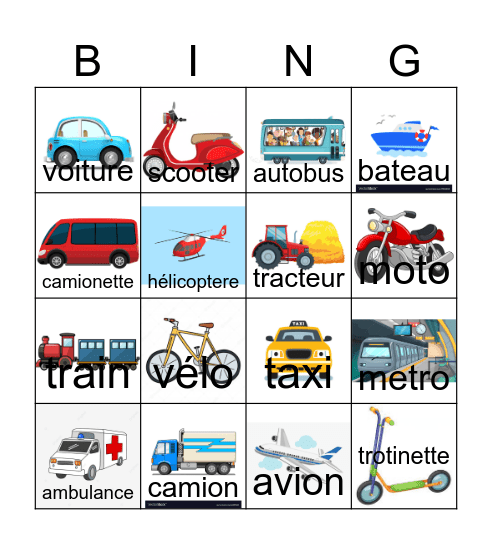 Transports Bingo Card