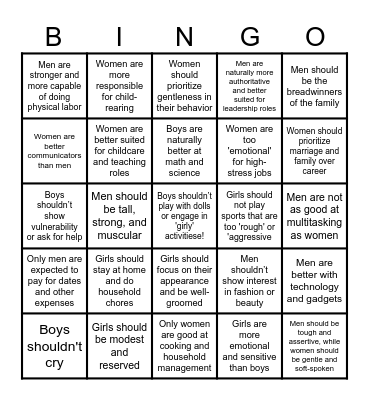 GENDER-FRIENDLY LEARNING Bingo Card