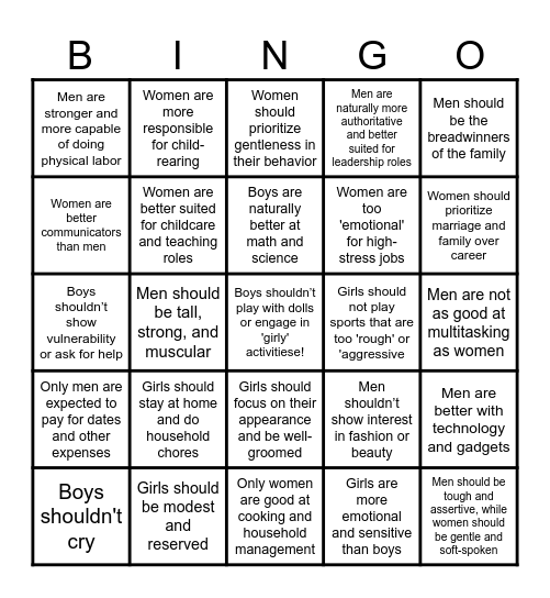 GENDER-FRIENDLY LEARNING Bingo Card