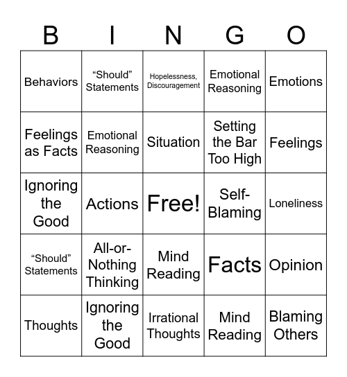 Cognitive Distortions Bingo Card