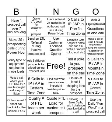 Prospecting Power Hour Challenge Bingo Card