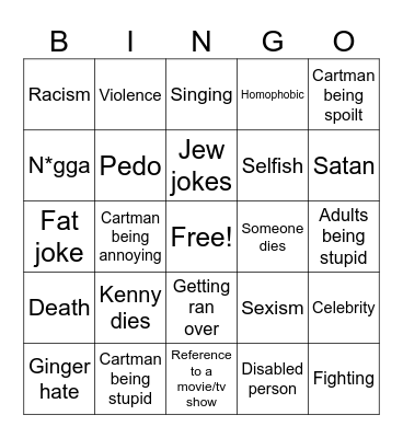 South Park Bingo Card