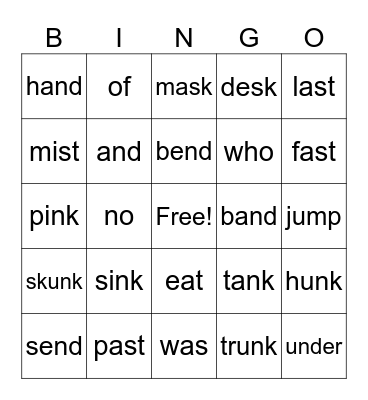 ending blends Bingo Card