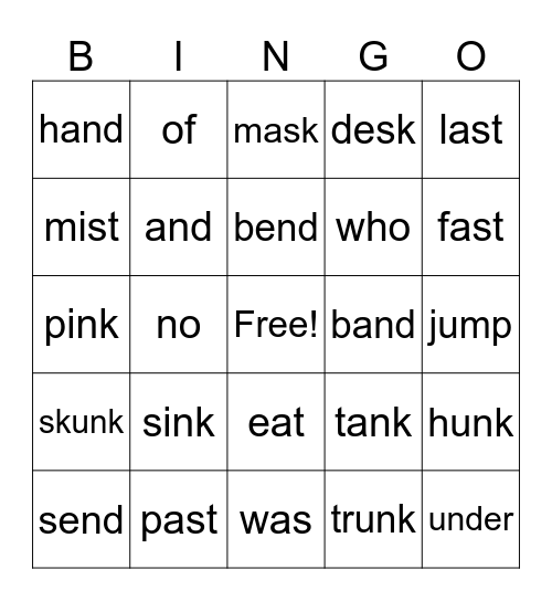 ending blends Bingo Card