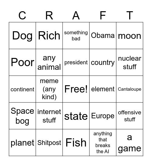 Infinite craft bingo Card