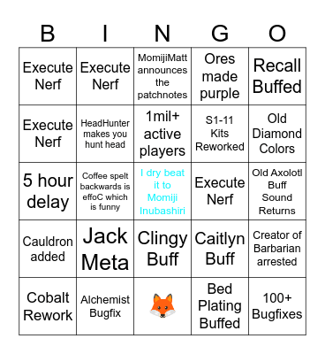 Bedwars Reboot Bingo Card