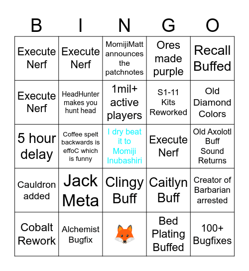 Bedwars Reboot Bingo Card