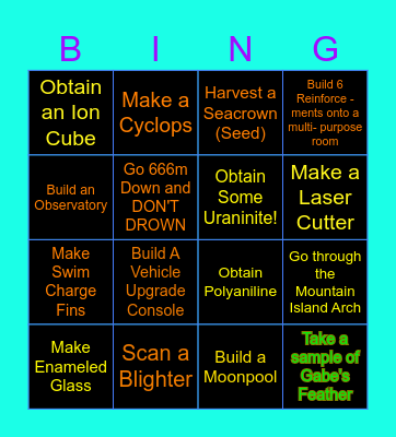 Subnautica Bingo Card