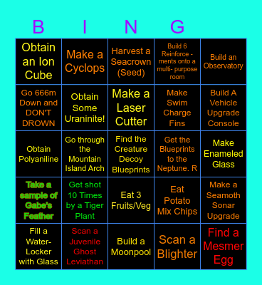 Subnautica Bingo Card