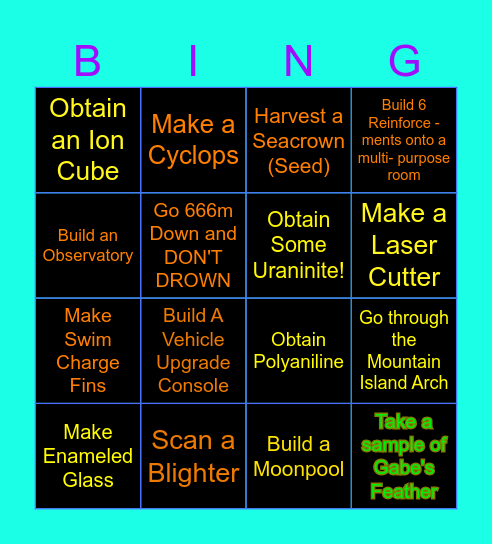 Subnautica Bingo Card