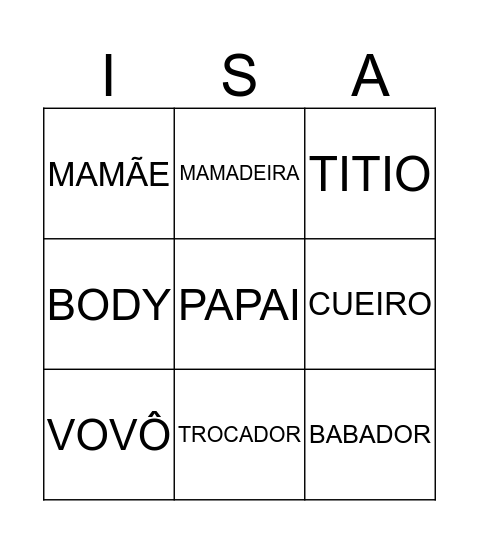 Bingo Chá da Isabella Bingo Card