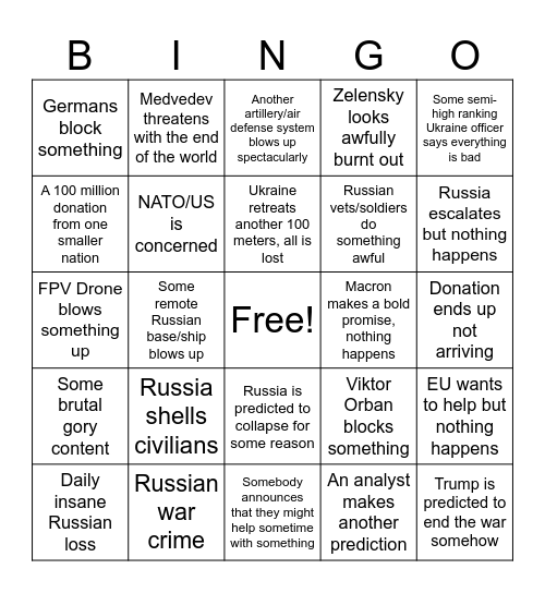 Ukraine Bingo Card