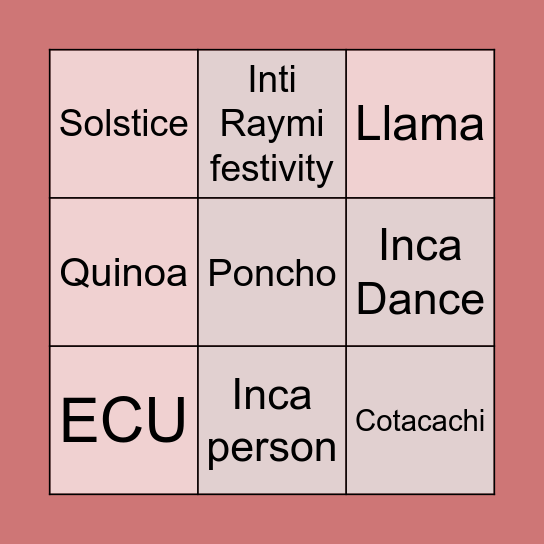 Inti Raymi Bingo Card