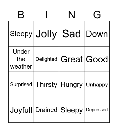 Feelings Bingo Card