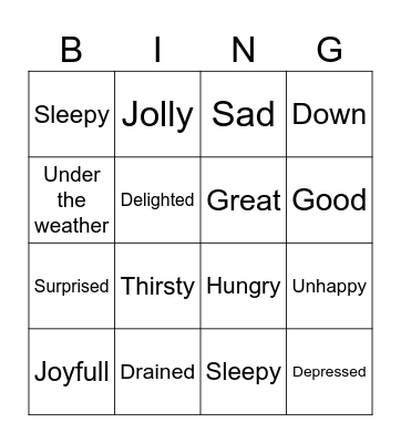 Feelings Bingo Card