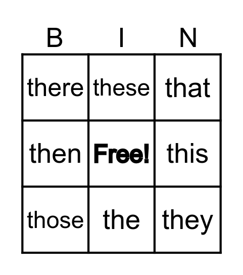 Th Sight Word Bingo Card