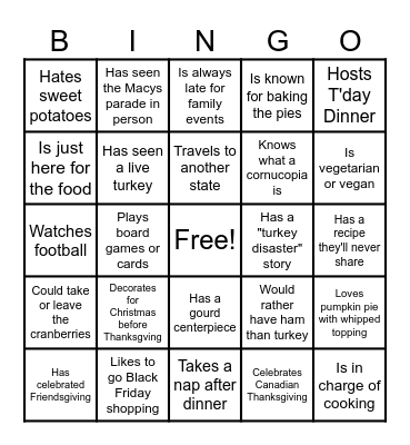 Virtual Thanksgiving Bingo Card