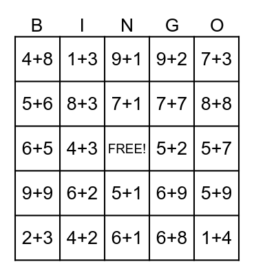 ADDITION Bingo Card