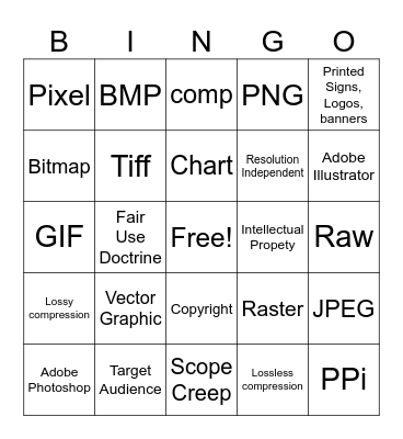Graphic Design Terminology Bingo Card