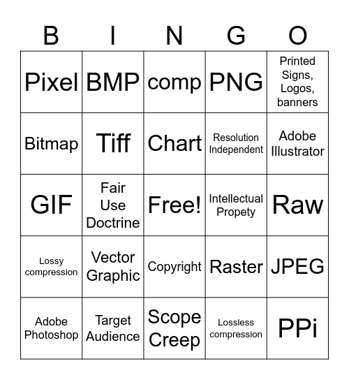 Graphic Design Terminology Bingo Card