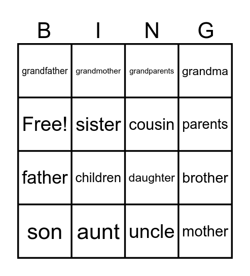 family Bingo Card