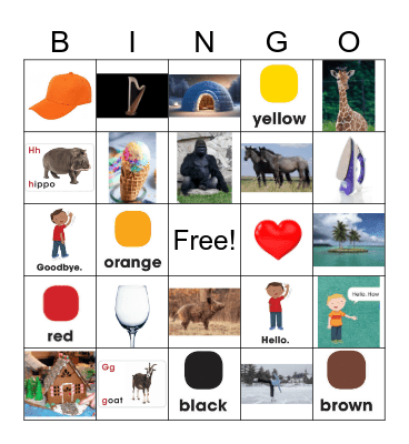 Letter G, H and I Bingo Card