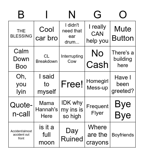 Untitled Bingo Card
