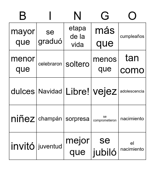 Celebraciones Bingo Card