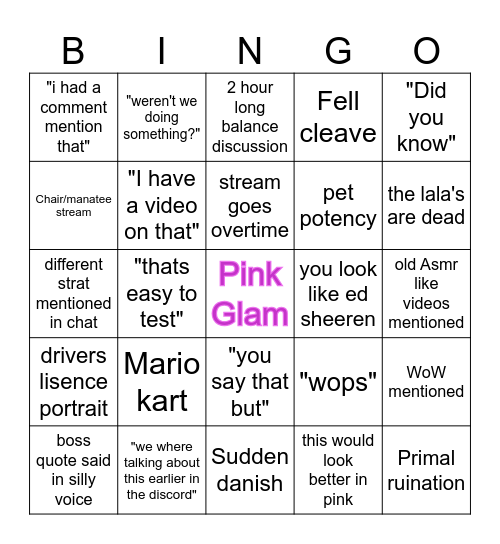 Cae stream bingo Card