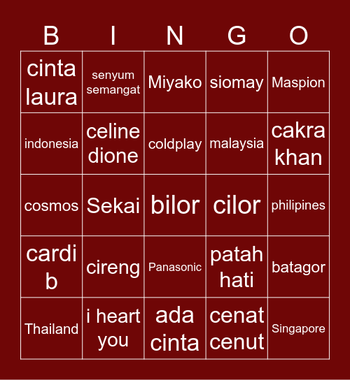 cammie's Bingo Card